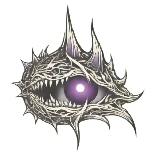 add more style ,add more monstrousity ,  shadows inside tattoo , more pointy lines , end of pointy lines are purple tattoo design idea