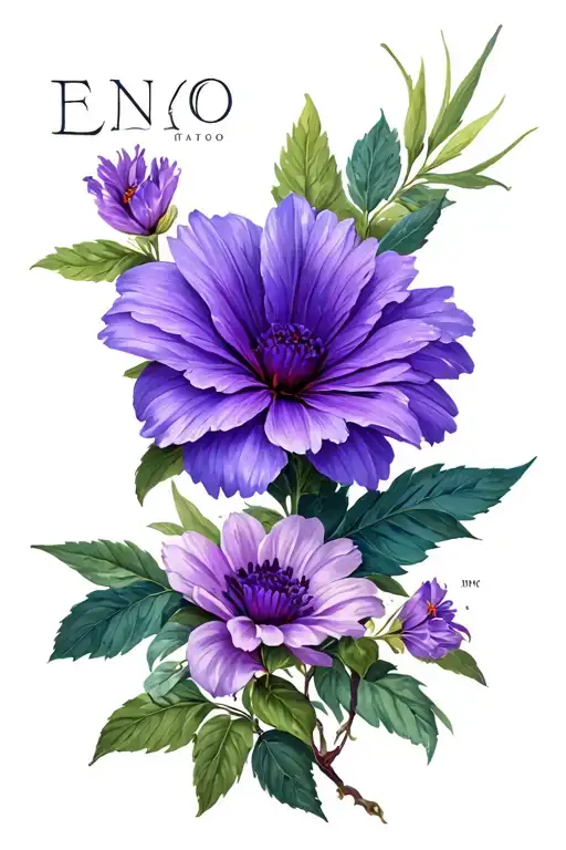 A purple a jaw a cosmo flower and the first name Enzo tattoo design idea