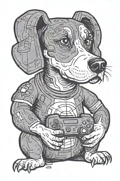 new school beagle playing video games holding a head tattoo design idea
