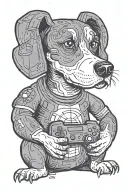 new school beagle playing video games holding a head tattoo design idea