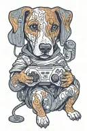 new school beagle playing video games holding a head tattoo design idea