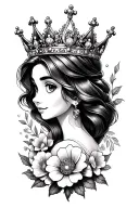 Disney princess crown surrounded by bold flowers tattoo design idea