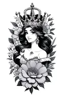 Disney princess crown surrounded by bold flowers tattoo design idea