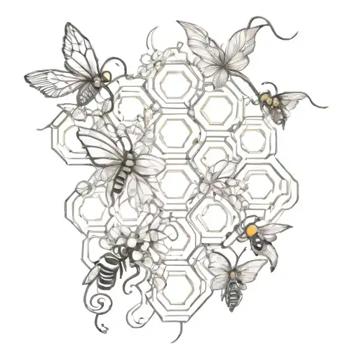 honeycomb and vine intertwined tattoo design idea