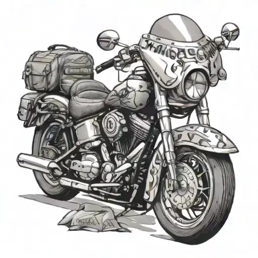 soft tail harley with small bags with the date 11/05/13 on the gas tank tattoo design idea