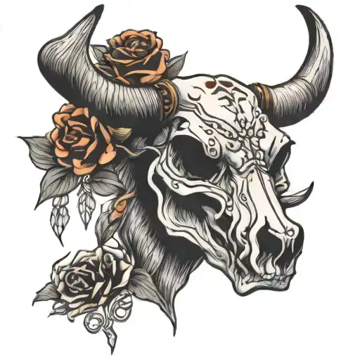 western cow skull tattoo design idea