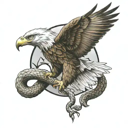EAGLE & SNAKE EMERGE FROM THE SKY tattoo design idea