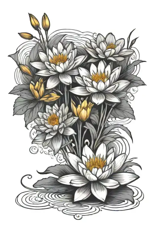 water lily and daffodil flowers tattoo design idea