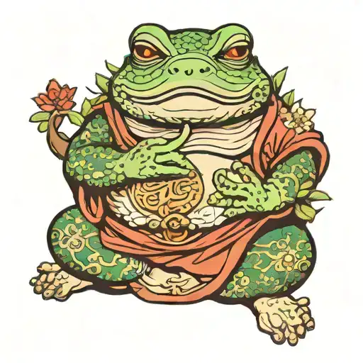 fat buddha frog meditating anime tattoo design idea