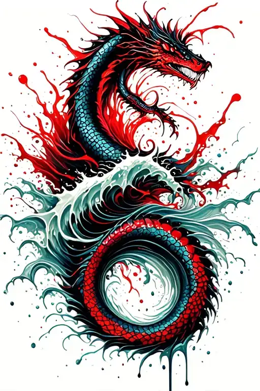 sea serpent waves flowing tattoo design idea