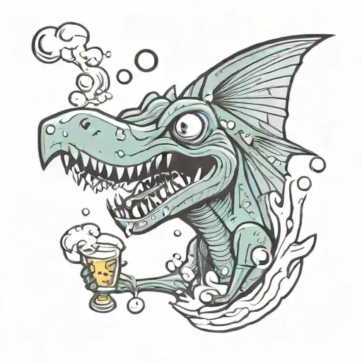 hiccuping drunk pterodactyl with bubbles coming out of its mouth tattoo design idea