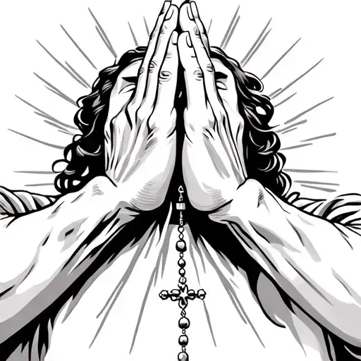 man praying hands with rosary hanging tattoo design idea