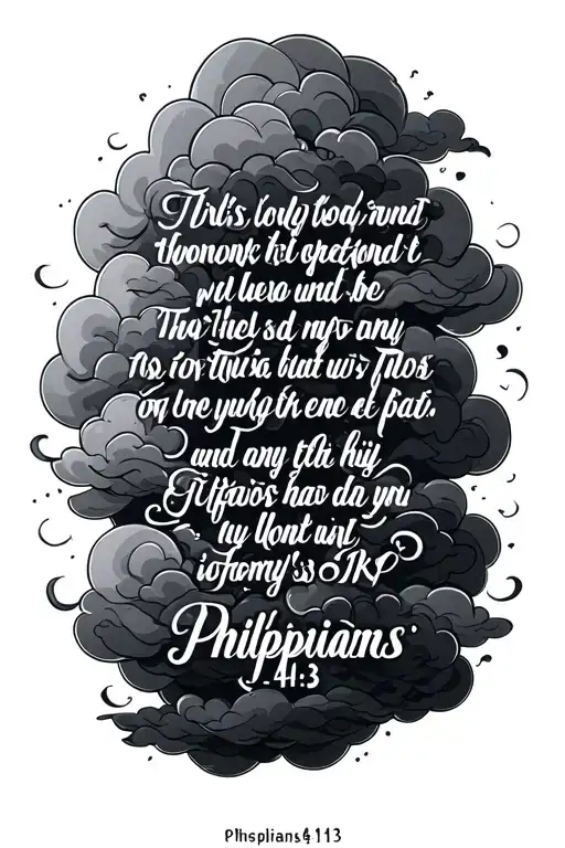 Philippians 4:13 full verse and clouds surrounding tattoo design idea