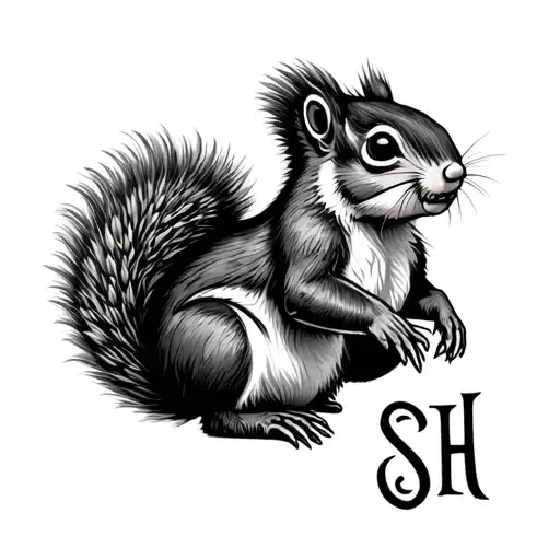 dead squirrel with SH initials hidden in it tattoo design idea