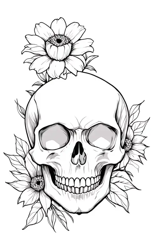 Skull And Flower tattoo design idea