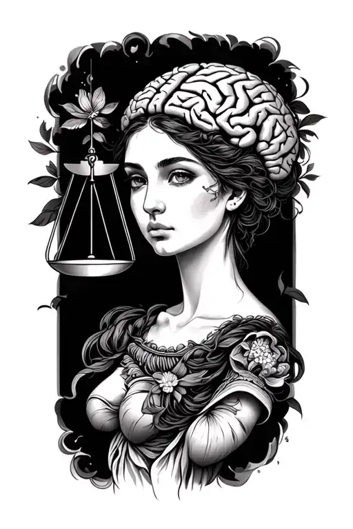 Libra female with adhd brain and mental health  tattoo design idea