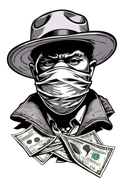 gangster with Ski Mask and money tattoo design idea