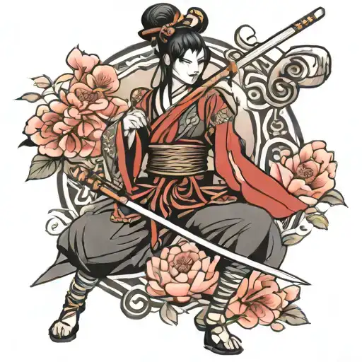 sexy samurai girl tattoo design idea