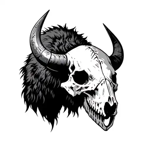 bison skull warrior battles tattoo design idea