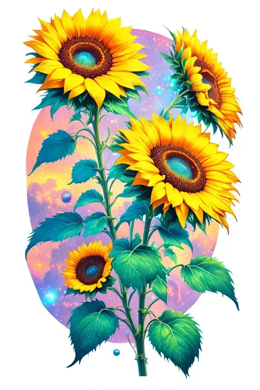hallucinogenic sunflowers wirh a deep space theme  tattoo design idea