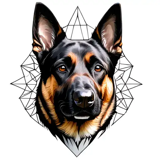 geometrical mandala with belgian malinois face made tattoo design idea