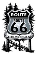 Route 66 sign, bridge, trees, area code intertwined tattoo design idea