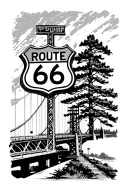 Route 66 sign, bridge, trees, area code intertwined tattoo design idea