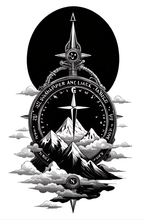 compass with mountains and clouds featuring the names isabelle and harper tattoo design idea