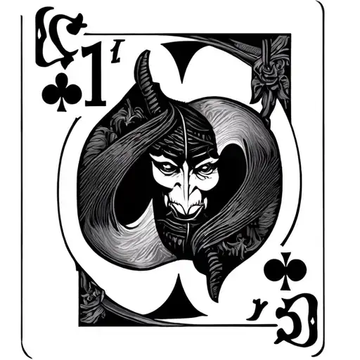playing card with the number 13 of spades and the devil as the face  tattoo design idea
