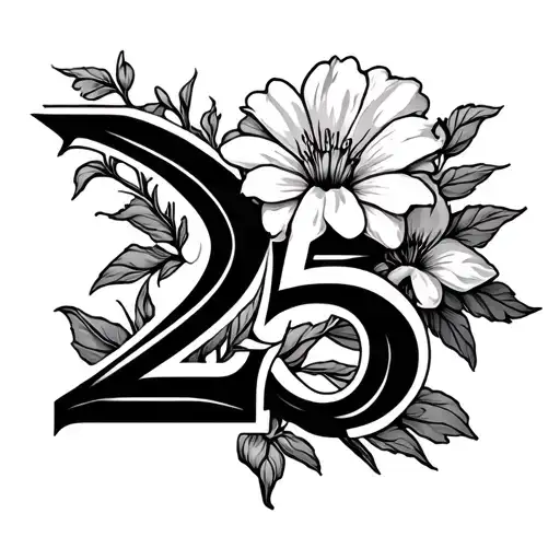letter M and number 25 combined and lys flower tattoo tattoo design idea