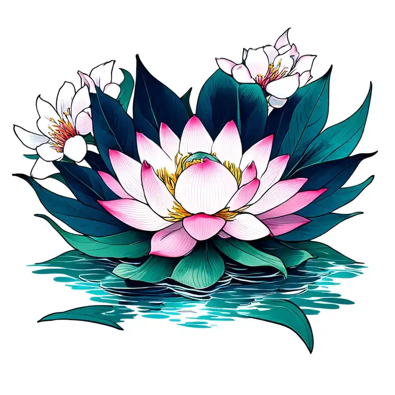 Lotus Flower Cherry Blossoms tattoo design idea