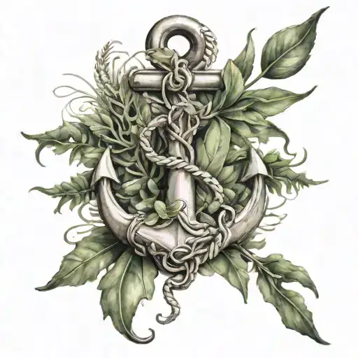 Anchor with sea weed leaf intertwined tattoo design idea