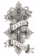 let go let god words with a cross tattoo design idea