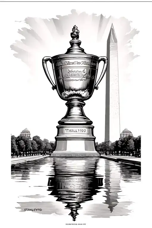 Washington monument with the Stanley cup in the reflection pool tattoo design idea