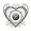 heart fingerprint with infinity plus navigation compass and gps coordinates tattoo design idea