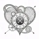 heart fingerprint with infinity plus navigation compass and gps coordinates tattoo design idea
