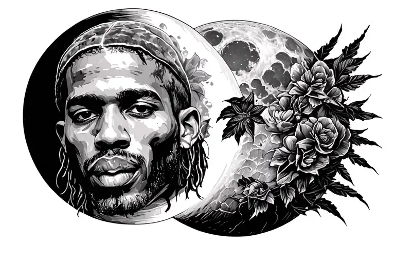 kid cudi, symmetrical design, moon, suicideboys, CO PL ZL tattoo design idea