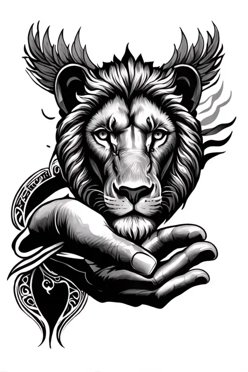 lion face inside a khamsa hand tattoo featuring tattoo design idea