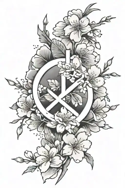 on left shoulder blade- Sakura flowers with Japanese letters saying love and peace going down, tattoo design idea