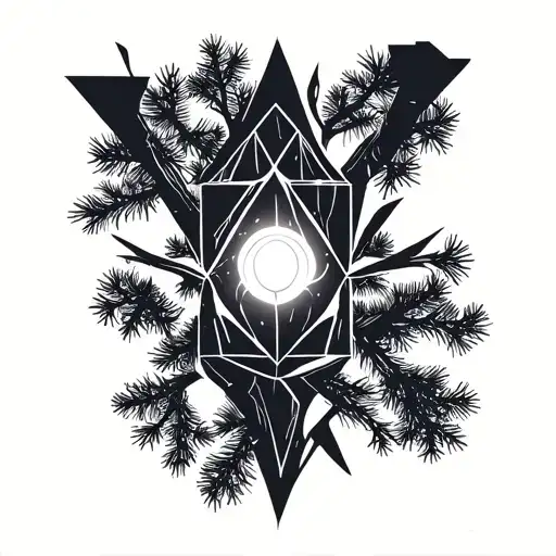 a will o wisp glowing in a pine forest  tattoo design idea