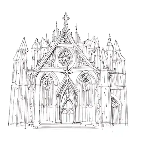 add a gothic church on a background  tattoo design idea