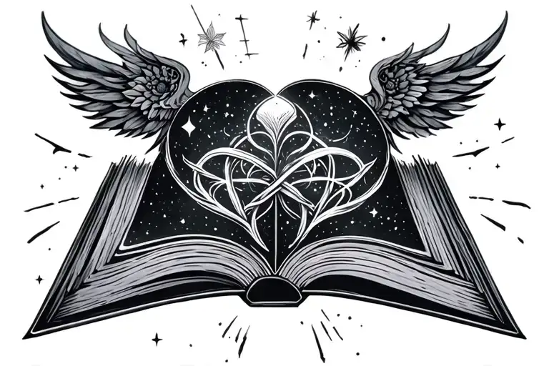 bookish theme with celestial elements intertwined sternum tattoo design idea
