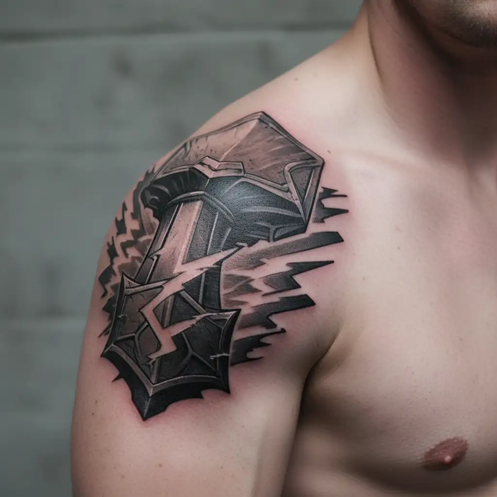 thor hammer and lightning tattoo design idea