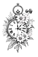 August birth flowers broken clock dumbbells tattoo design idea