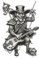 puppet master at top controllong strings in the background with sissors cutting the string but puppet still controlled  tattoo design idea