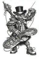 puppet master at top controllong strings in the background with sissors cutting the string but puppet still controlled  tattoo design idea