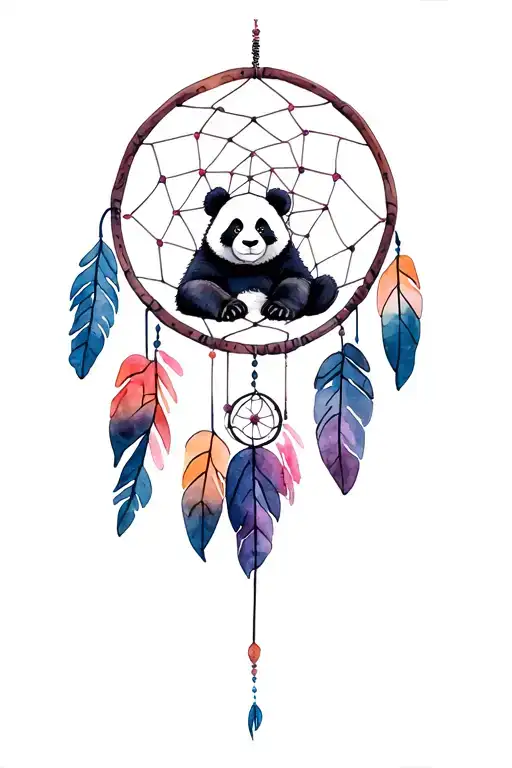 Dream catcher with a panda bear sitting in it tattoo design idea