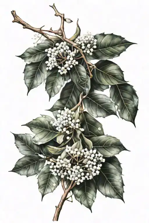 snow flakes, snow gum tree branch and leaves, geometric shapes,  tattoo design idea