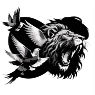 lion roaring, dove birds flying away, tattoo design idea