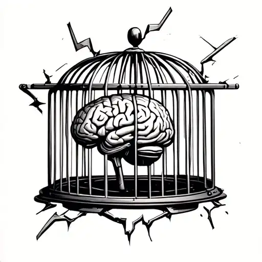 a broken cage with a brain inside tattoo design idea